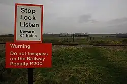 A basic footpath crossing near Fladbury, Worcestershire, with very simple signage