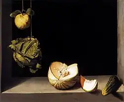 Juan Sánchez Cotán (1560–1627), Still life with Quince, Cabbage, Melon and Cucumber, oil on canvas, 69 × 84.5&nbsp;cm