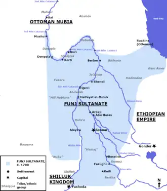 The Funj Sultanate at its peak in around 1700