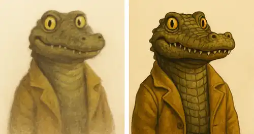 Two images of the same cartoon crocodile