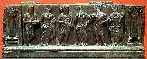A Gandharan Buner relief of a stair riser with devotees (1st–2nd century CE), Victoria and Albert Museum collection