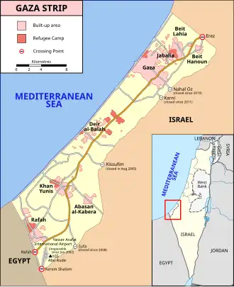 The Philadelphi Route separates Egyptian Sinai from the Gaza Strip, stretching north-northwest from Kerem Shalom to the Mediterranean Sea