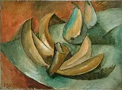 Georges Braque, 1908, Cinq bananes et deux poires (Five Bananas and Two Pears), oil on canvas, 24 × 33&nbsp;cm, Musée National d'Art Moderne