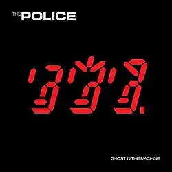 Line art in the style of an LCD screen that makes red outlines of the faces of The Police on a black background
