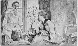 Drawing of 'Contre-jour' with Madeleine Zillhardt by Louise Catherine Breslau