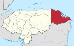 Location of Gracias a Dios in Honduras