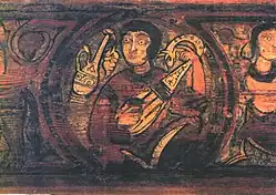 Sicily, 12th century image from the Cefalù Cathedral. Skin topped lute, possibly guitarra morisca or rubab