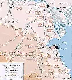 Huge oil fire, with two soldiers in foreground