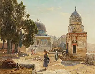 At the Dome of the Rock and the Fountain of Qayt Bay, Jerusalem (late 19th Century)
