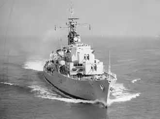 Aft view of Daring-class destroyer HMS Dainty (D108), 22 October 1964 (IWM HU 129785)