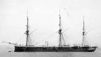 HMS Defence, a battleship of 1861, as she looked after 1866
