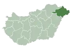 Map of Hungary highlighting Szabolcs-Szatmár-Bereg County