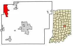Location of McCordsville in Hancock County, Indiana.