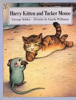 An illustrated smirking cat confronts a mouse
