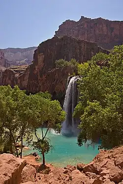 Image 10Presence of colloidal calcium carbonate from high concentrations of dissolved lime turns the water of Havasu Falls turquoise. (from Properties of water)