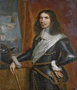 Painting of Henri de la Tour d'Auvergne, standing in full armor