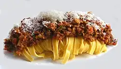 Tagliatelle served with meat sauce