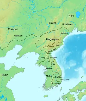 Proto–Three Kingdoms, c. 001 AD. Eastern Ye can be seen in the east of Korea, above Ye.