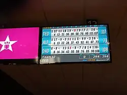 The image shows what a score screen looks like at one of Hollywood Bowl's locations