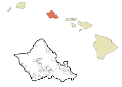 Approximate location in Honolulu County and the state of Hawaiʻi; this CDP is immediately west of the one highlighted