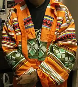 Seminole patchwork jacket worn by Iron Arrow Honor Society members, University of Miami, Coral Gables, Florida