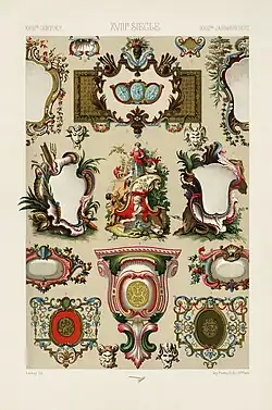 Rococo – Illustration of 18th century cartouches, from L'ornement Polychrome, by Albert Racinet, 1888