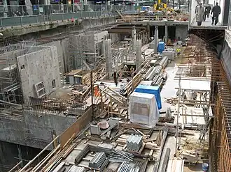 Construction of Vancouver City Centre station, below Granville Street between Robson and Georgia, April 9, 2008
