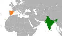 Map indicating locations of India and Spain