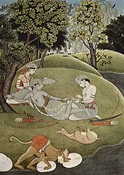 Rama and Sita in the Forest, Pahari painting style, 1780.