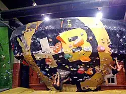 Bouldering at an indoors bouldering centre in Pasila, Helsinki, Finland