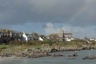 Baile Mòr, with the Abbey, seen from the harbour