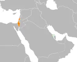 Map indicating locations of Bahrain and Israel