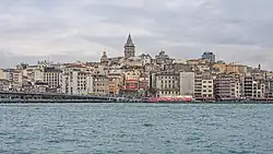 View of Karaköy (foreground) and Galata Tower (background) from Eminönü.