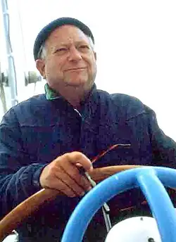 Vance at the helm of his boat on San Francisco Bay in the early 1980s