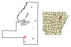 Location of Weldon in Jackson County, Arkansas.