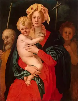 Mannerism: Holy Family with the Infant Saint John the Baptist by Pontormo (c. 1522–1523)