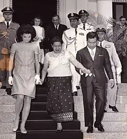 Former First Lady Jacqueline Kennedy with Queen Sisowath Kossamak and Prince Norodom Sihanouk in 1967
