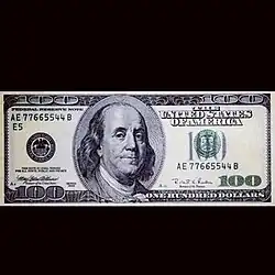 100-dollar bill in between two black borders