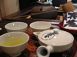Traditional brewed tea set (gyokuro tea), Kaboku tea house in Ippodo, Kyoto