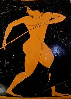 An Ancient Greek javelin thrower represented on a vase, c. 520 B.C.