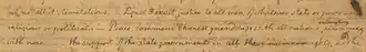 Manuscript portion of Jefferson's inaugural address