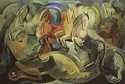 Abstraction of horses in field