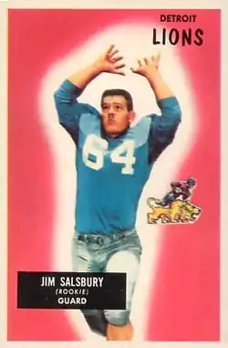 Jim Salsbury on a 1955 Bowman football trading card.