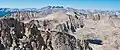 Joe Devel Peak (left), Mt. Pickering centered, Kaweah peaks centered in the distance, Mt. Newcomb (right), viewed from Mt. Langley.