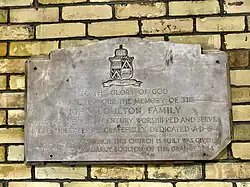"To the Glory of God and to the honour the memory of the John Boulton Family who for nearly a century worshipped and served here. The tablet is gratefully dedicated AD 1943. The ground on which this church is built was given by Mr. and Mrs. D'Arcy Boulton of the Grange 1844."