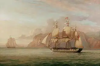 HMS "Amelia" Chasing the French Frigate "Aréthuse" 1813. Painted in 1852 by John Christian Schetky, representing Proserpine (1785) after her capture by the Royal Navy