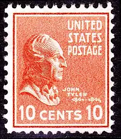 Historical ten-cent stamp with Tyler's profile