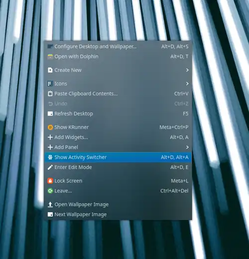 Example of a context menu