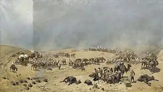 Khiva expedition of 1873. Russian troops crossing the death sands to the wells of Adam-Krylgan, 1888