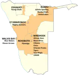 Map of the Namibia Premier League 2015/16 Season